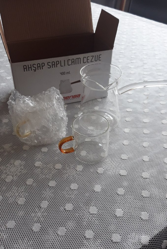 Ahşap Saplı Cam Cezve 400 ml Beyaz - Görsel 3