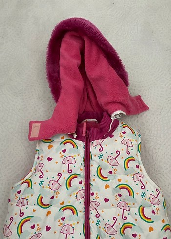 Kapüşonlu, Kürklü, Renkli Kız Çocuk Yelek - Görsel 2