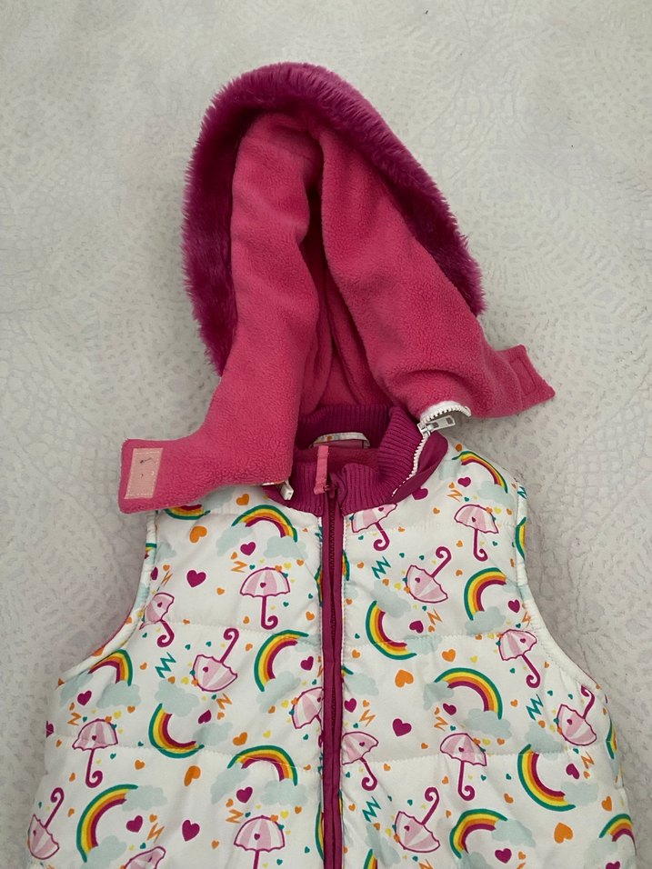 Kapüşonlu, Kürklü, Renkli Kız Çocuk Yelek - Görsel 2