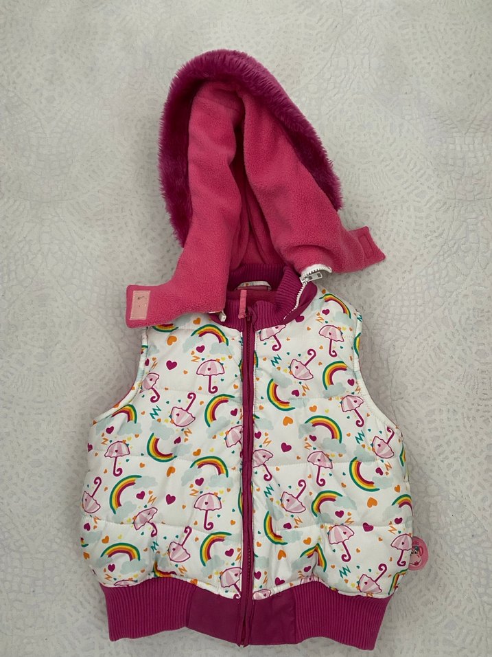 Kapüşonlu, Kürklü, Renkli Kız Çocuk Yelek - Görsel 3
