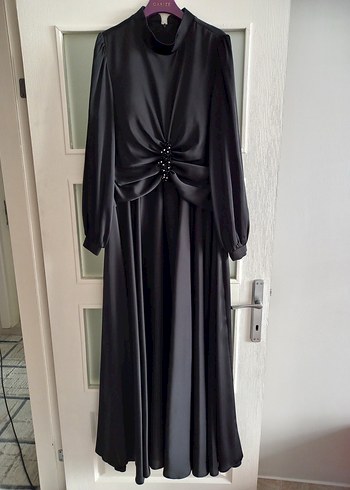 Uzun Kollu Siyah Gotik Abiye Elbise - Görsel 3