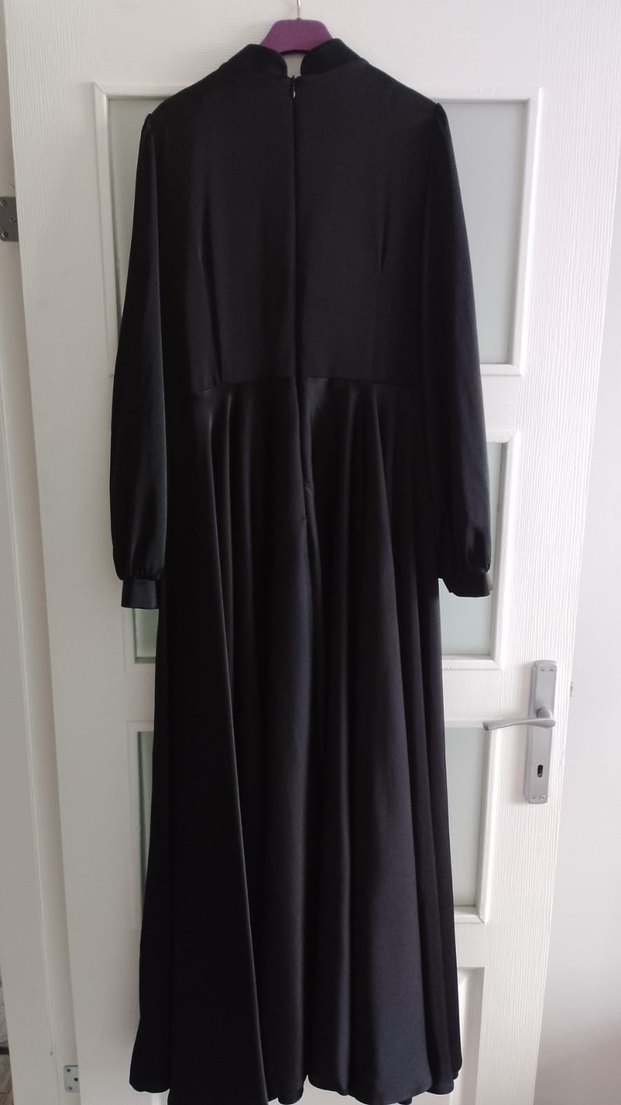 Uzun Kollu Siyah Gotik Abiye Elbise - Görsel 5