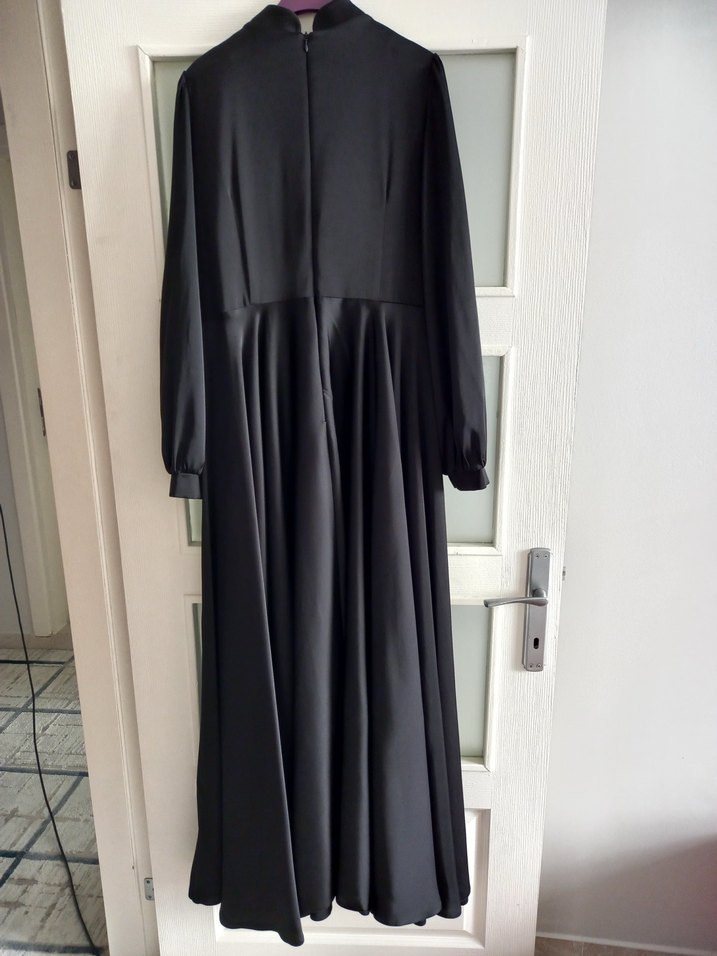 Uzun Kollu Siyah Gotik Abiye Elbise - Görsel 4