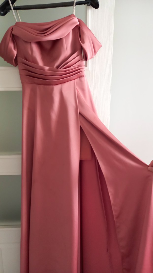 Pembe Drapeli Uzun Abiye Elbise - Görsel 2