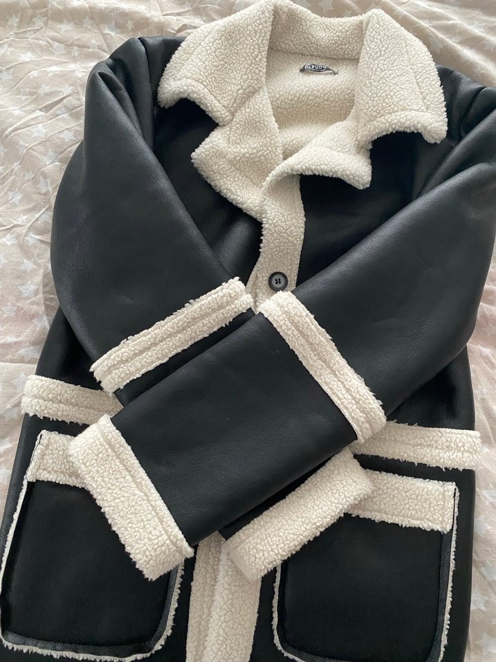 Siyah Deri Kadın Kaban Kürklü Detaylı - Görsel 2