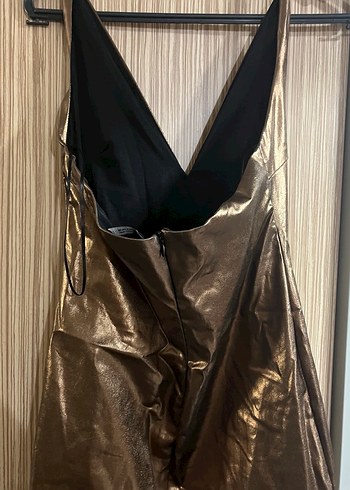 Parlak bakır Deri Midi Elbise - Görsel 3