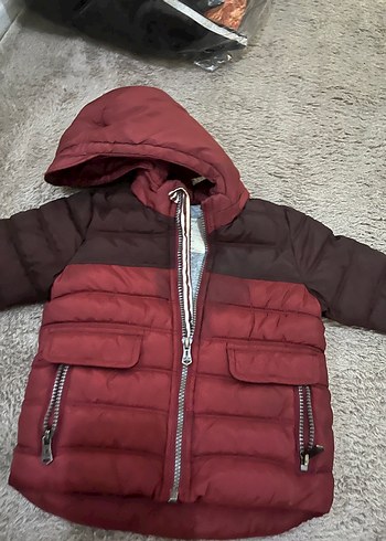 Bordo Kapüşonlu Erkek Çocuk Mont