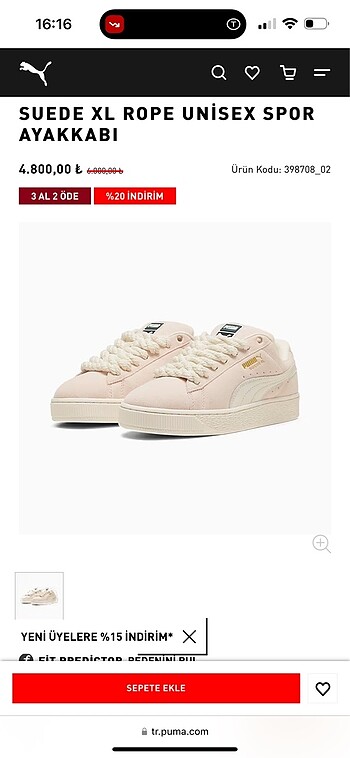 39 Beden pembe Renk Orijinal Puma toz pembe ayakkabı SIFIR