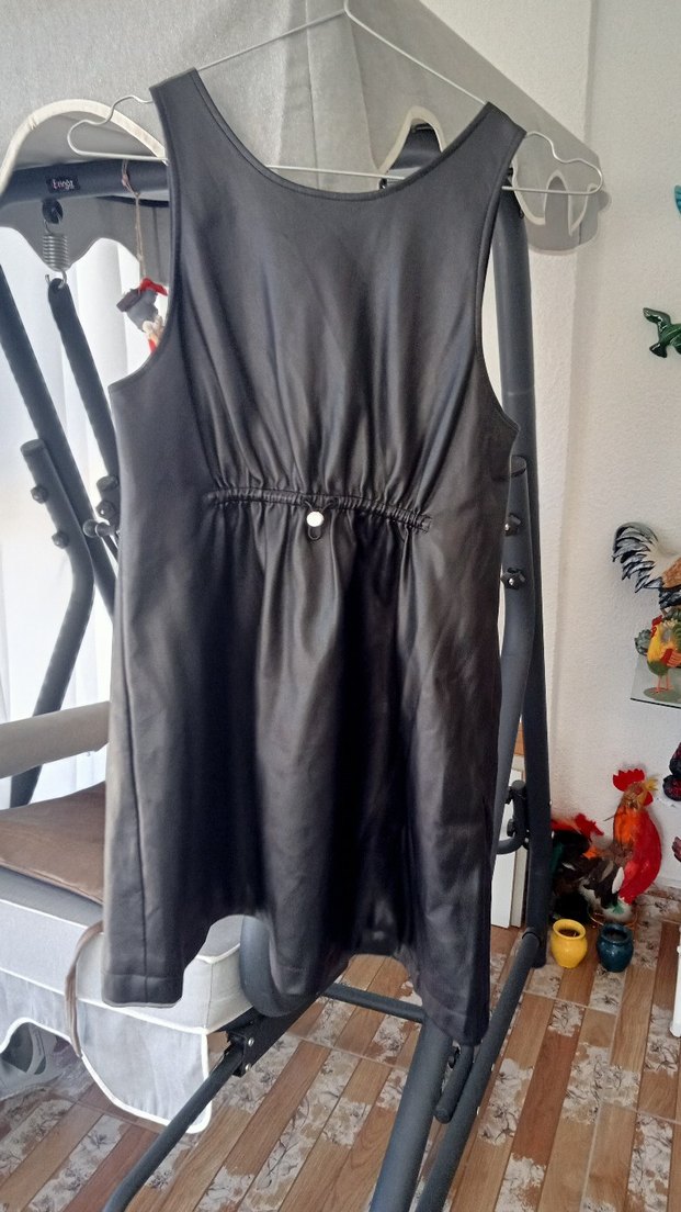 Siyah Deri V Yaka Hamile Tulum - Görsel 3