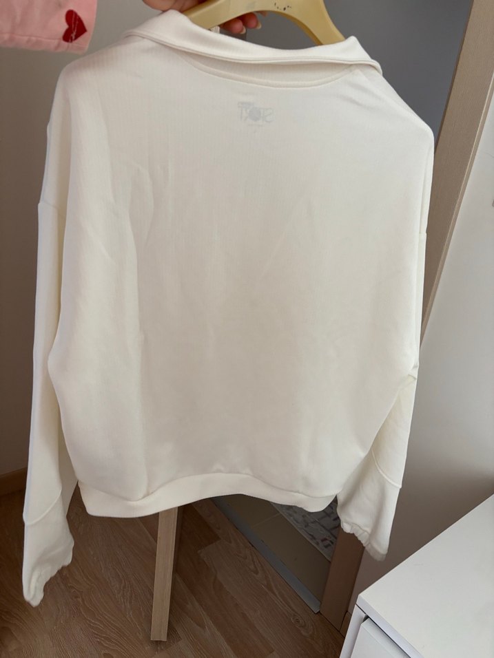 Beyaz Yarım Fermuarlı Kadın Sweatshirt - Görsel 4