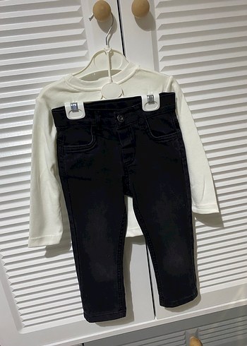 2 adet Beyaz ve siyah Baskılı Uzun Kollu  pantolonlu takım - Görsel 4