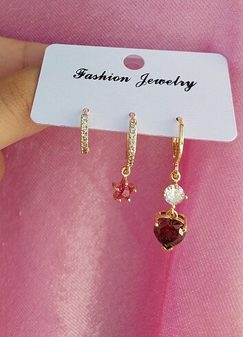 Kristal taşlı bordo üçlü gold set