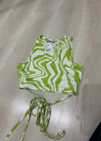 Yeşil Batik Desenli Mini Kadın krop - Görsel 2