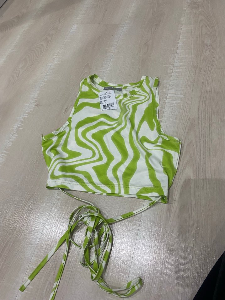 Yeşil Batik Desenli Mini Kadın krop - Görsel 2