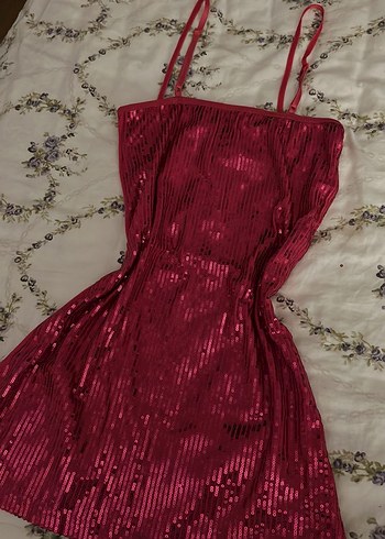 Parlak Pembe Askılı Mini Elbise - Görsel 2