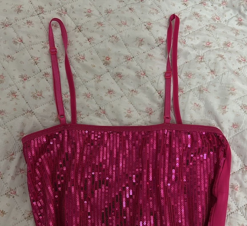 Parlak Pembe Askılı Mini Elbise - Görsel 4