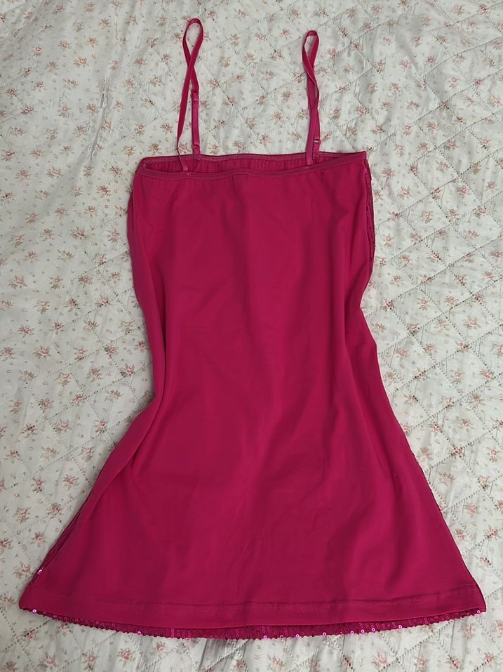 Parlak Pembe Askılı Mini Elbise - Görsel 5