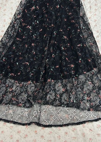 Dantel Detaylı Siyah Midi Gotik Elbise - Görsel 5