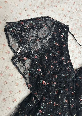 Dantel Detaylı Siyah Midi Gotik Elbise - Görsel 3