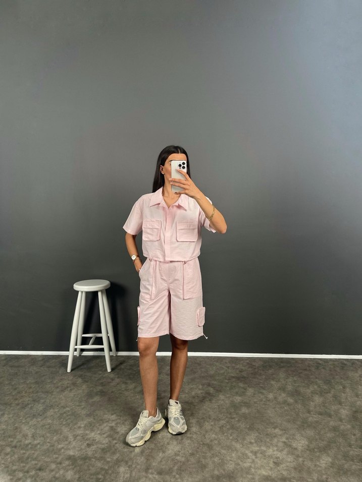 Pembe Kısa Kollu Kadın takım ikili - Görsel 3