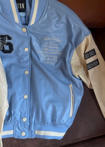 Zara Mavi Deri Kadın Bomber Ceket