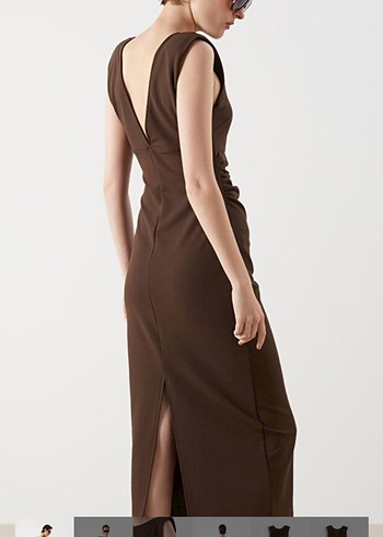 Kahverengi Midi Drapeli Kadın Elbise - Görsel 2