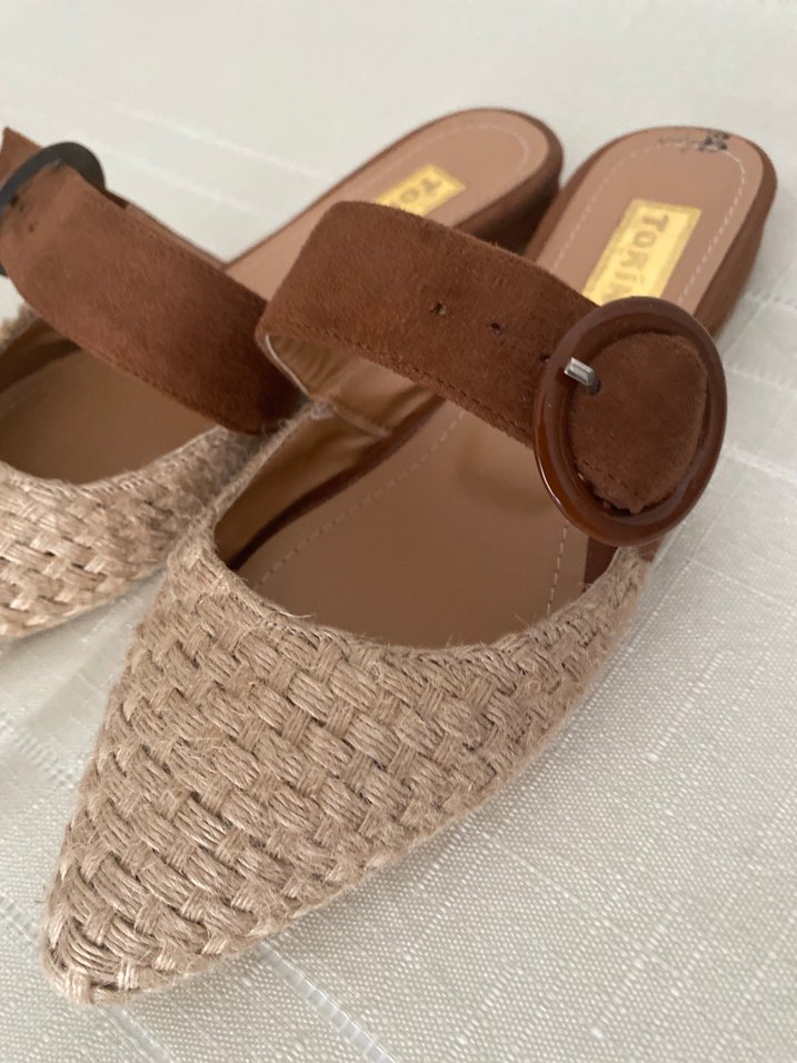 Kadın Kahverengi Hasır Desenli Dolgu Topuk Terlik - Görsel 3