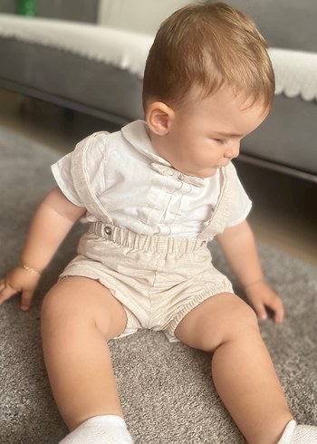 Keten Kumaşlı Vintage Erkek Bebek Takımı - Görsel 2