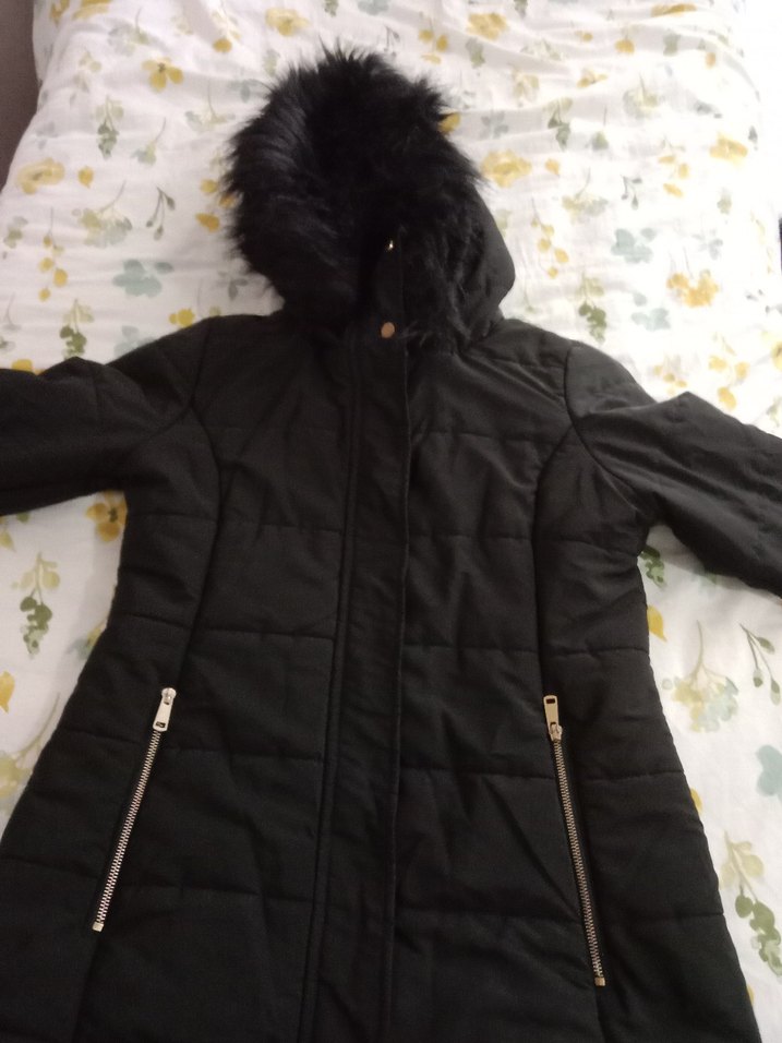 Siyah Kadın Midi Kaban, Kürklü, İnce Kesim - Görsel 2