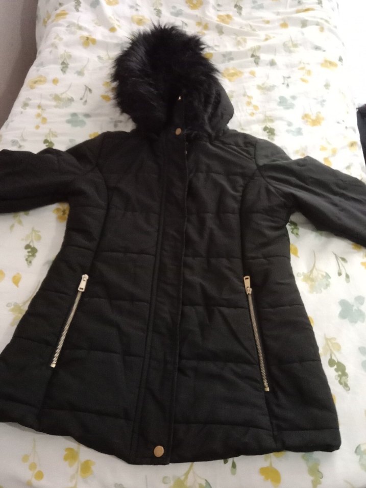 Siyah Kadın Midi Kaban, Kürklü, İnce Kesim - Görsel 3