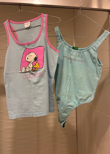 Yeşil Benetton Suluk ve Baskılı Kısa Üstler - Görsel 3