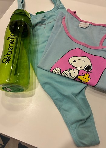 Yeşil Benetton Suluk ve Baskılı Kısa Üstler - Görsel 5