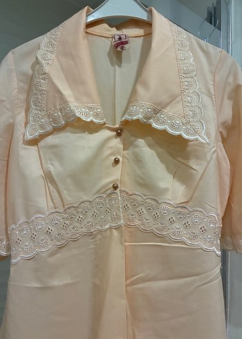 Bej Vintage Dantelli Kadın Uzun sabahlık - Görsel 2