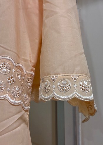 Bej Vintage Dantelli Kadın Uzun sabahlık - Görsel 3