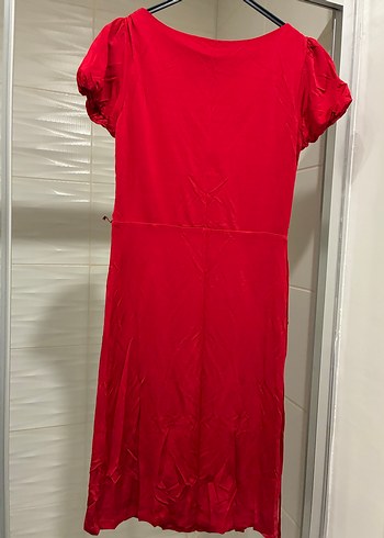 Kırmızı Drapeli V Yakalı Midi Elbise - Görsel 3