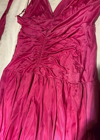 Pembe Uzun Askılı Drapeli Kadın Elbise - Görsel 6