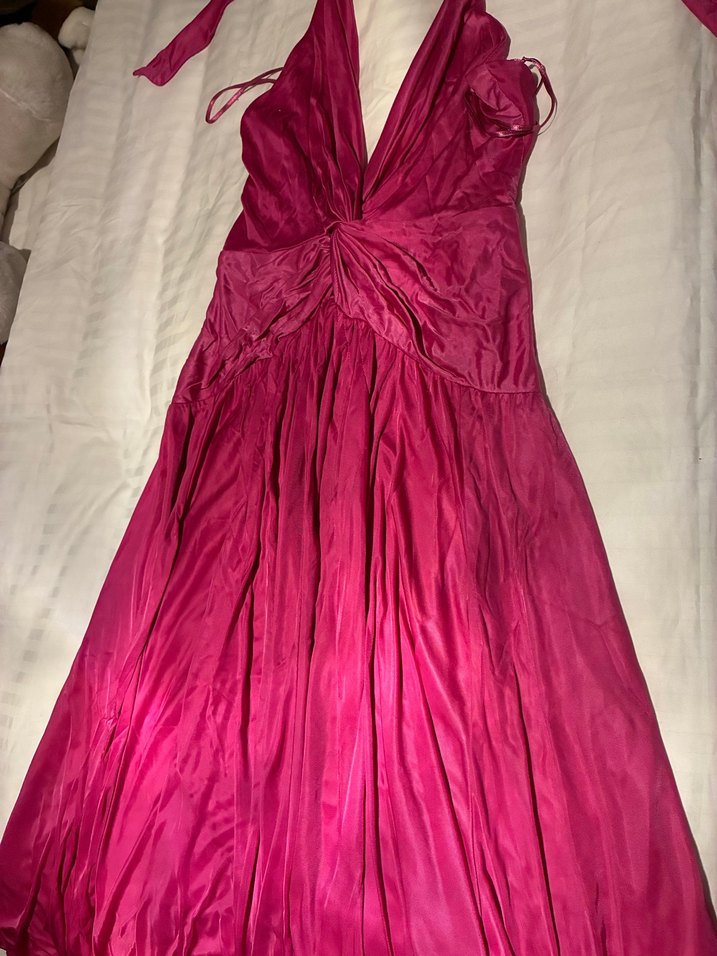 Pembe Uzun Askılı Drapeli Kadın Elbise - Görsel 3