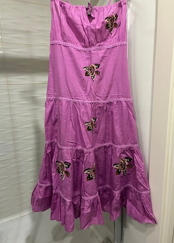 Mor Nakışlı Uzun Bohem Elbise - Görsel 2