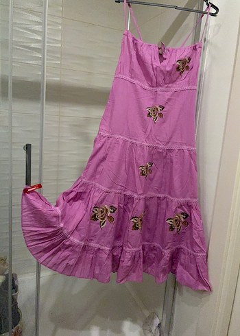 Mor Nakışlı Uzun Bohem Elbise - Görsel 5