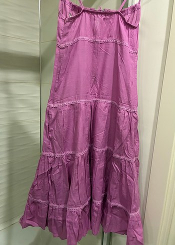 Mor Nakışlı Uzun Bohem Elbise - Görsel 4