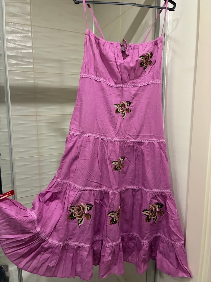 Mor Nakışlı Uzun Bohem Elbise - Görsel 3