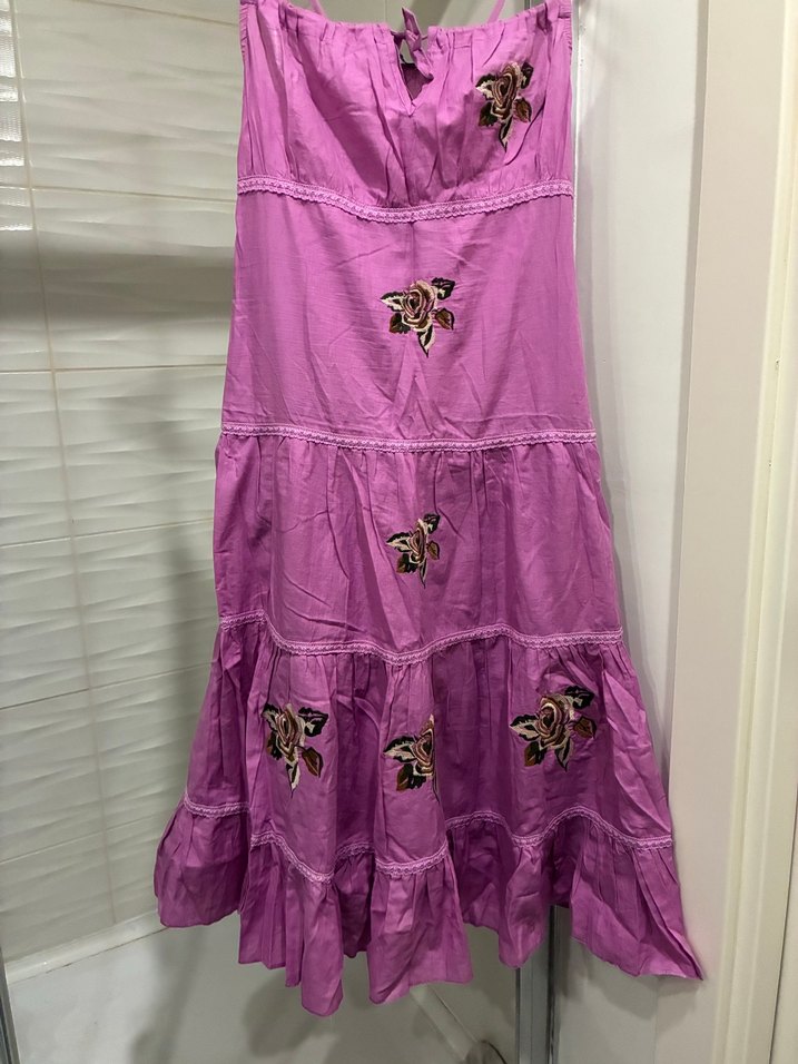 Mor Nakışlı Uzun Bohem Elbise - Görsel 2