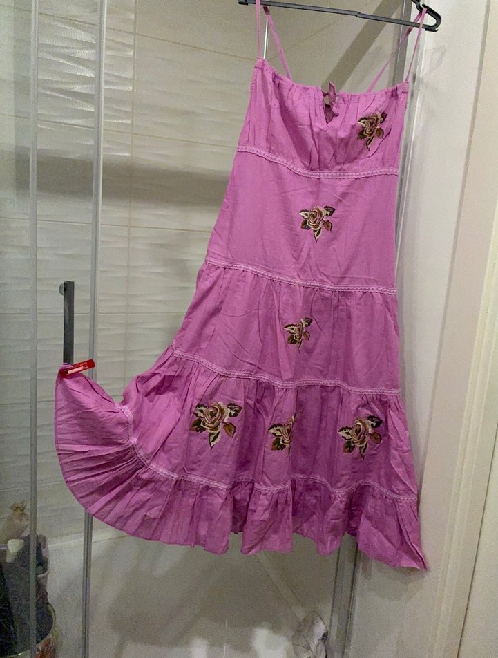 Mor Nakışlı Uzun Bohem Elbise - Görsel 5