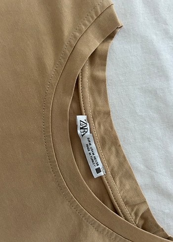 Zara Bej Keten Tişörtü, Kısa Kollu