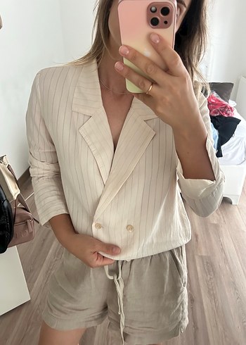 Mango Bej Düğmeli Kadın gömlek Blazer