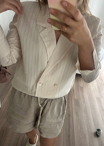 Mango Mango Bej Düğmeli Kadın gömlek Blazer