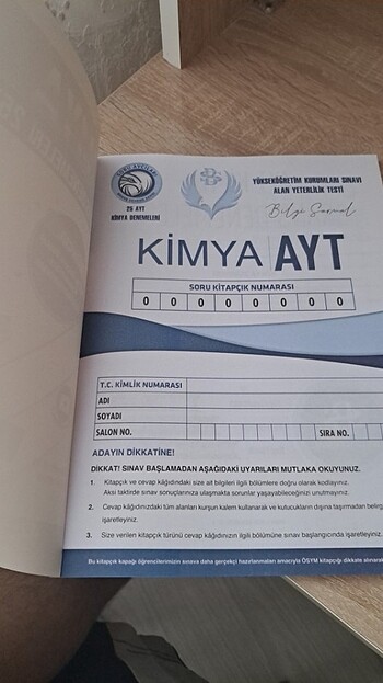  Beden AYT KİMYA BRANŞ DENEME ( BİLGİSARMAL)