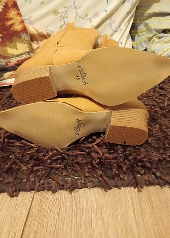 Bej Deri Toka Detaylı Kadın Diz Boyu Bot. - Görsel 7