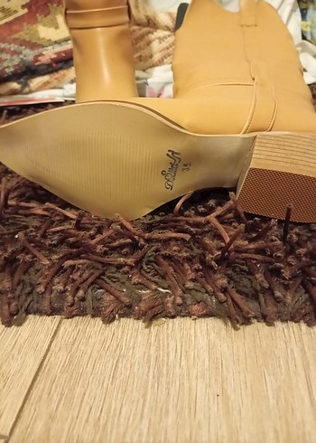 Bej Deri Toka Detaylı Kadın Diz Boyu Bot. - Görsel 8