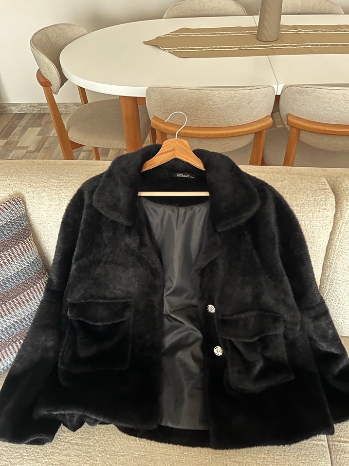 Siyah Midi Boy Kürk Detaylı Kadın Mont - Görsel 2